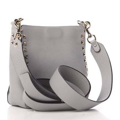 Valentino Garavani Pebbled Calfskin Mini Rockstud Flip-Lock Messenger Bag Pastel Grey 3 of 9