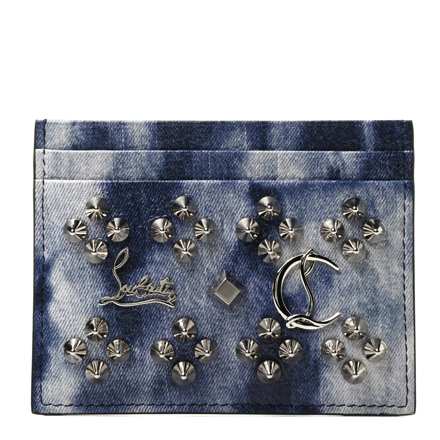 Calfskin Loubisky Studded Kios Card Holder Blue