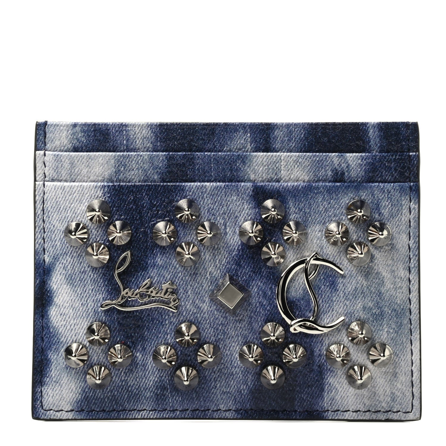Christian Louboutin Calfskin Loubisky Studded Kios Card Holder Blue 1 of 3