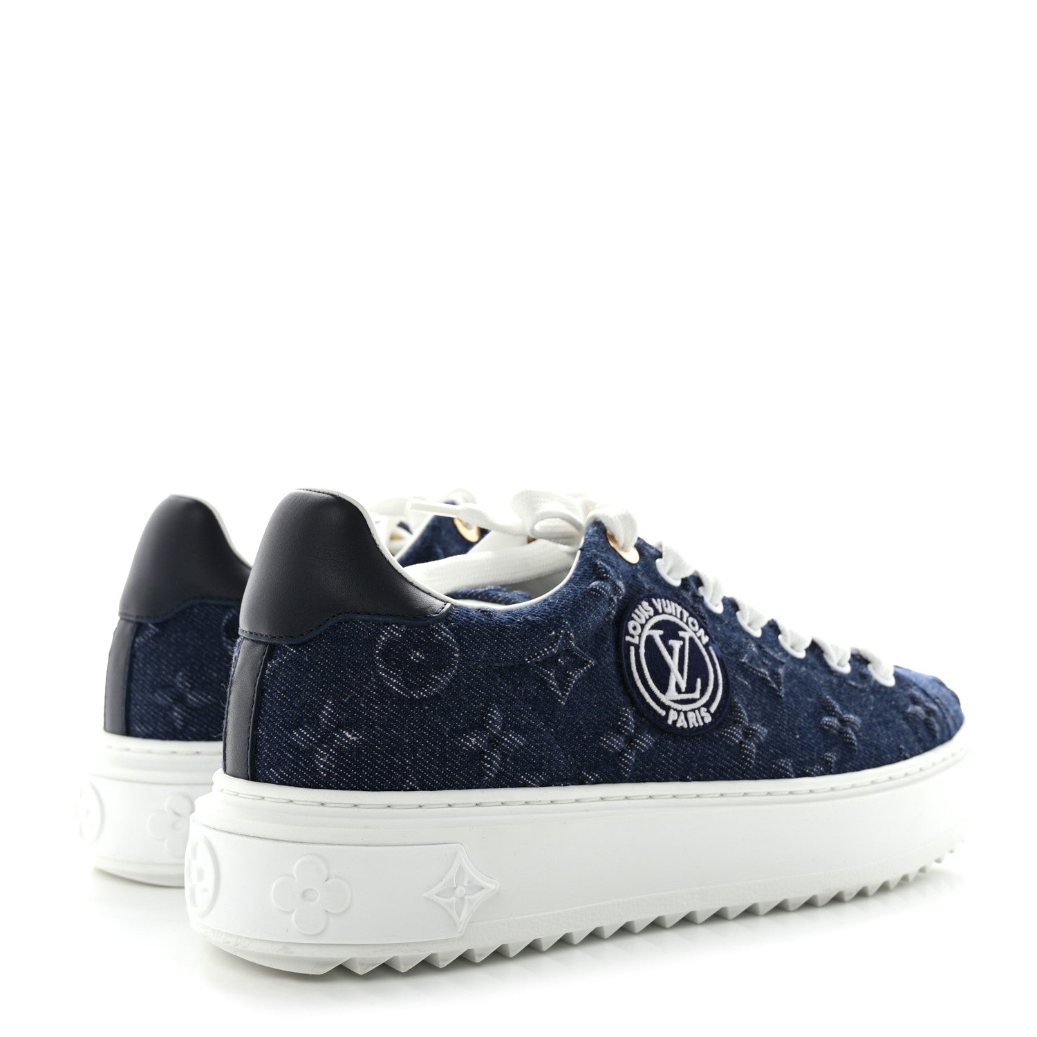 Louis Vuitton Denim Monogram Debossed Time Out Sneakers 37.5 Blue 4 of 9