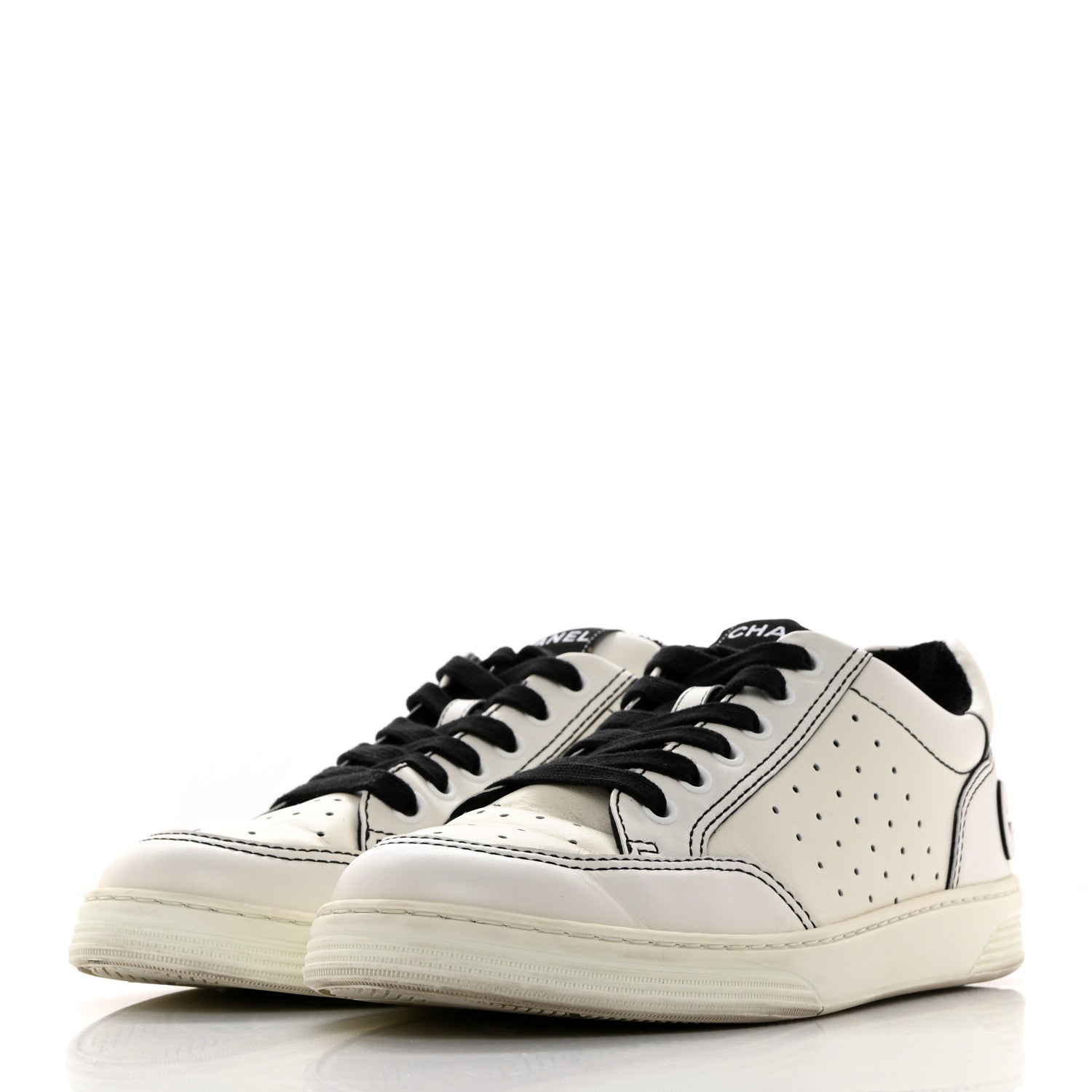 Chanel Calfskin Womens Logo Sneakers 39 White Black 3 of 10
