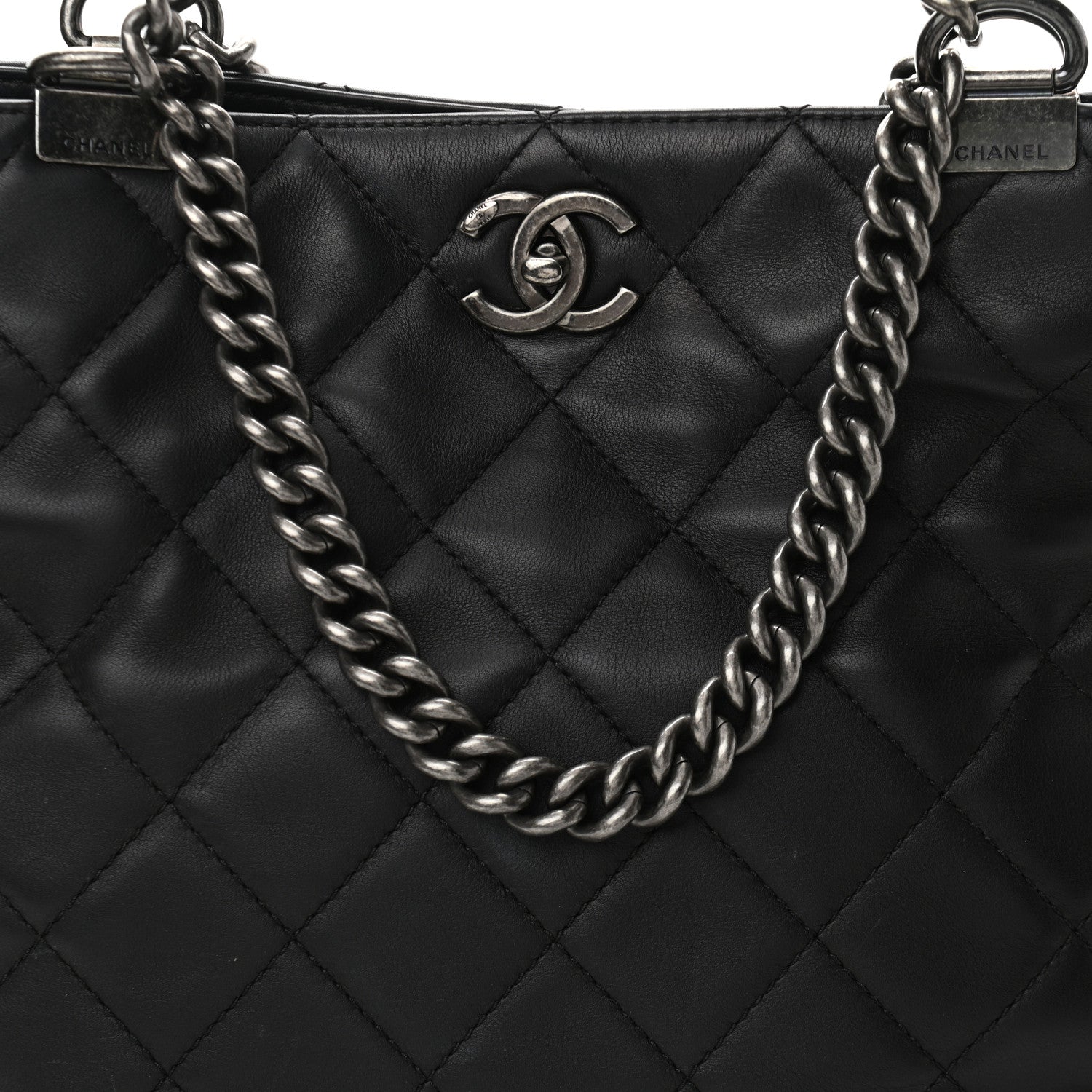 Chanel Sheepskin Quilted Chain Handle Large Shopping Tote Black 8 of 10
