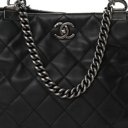 Chanel Sheepskin Quilted Chain Handle Large Shopping Tote Black 8 of 10