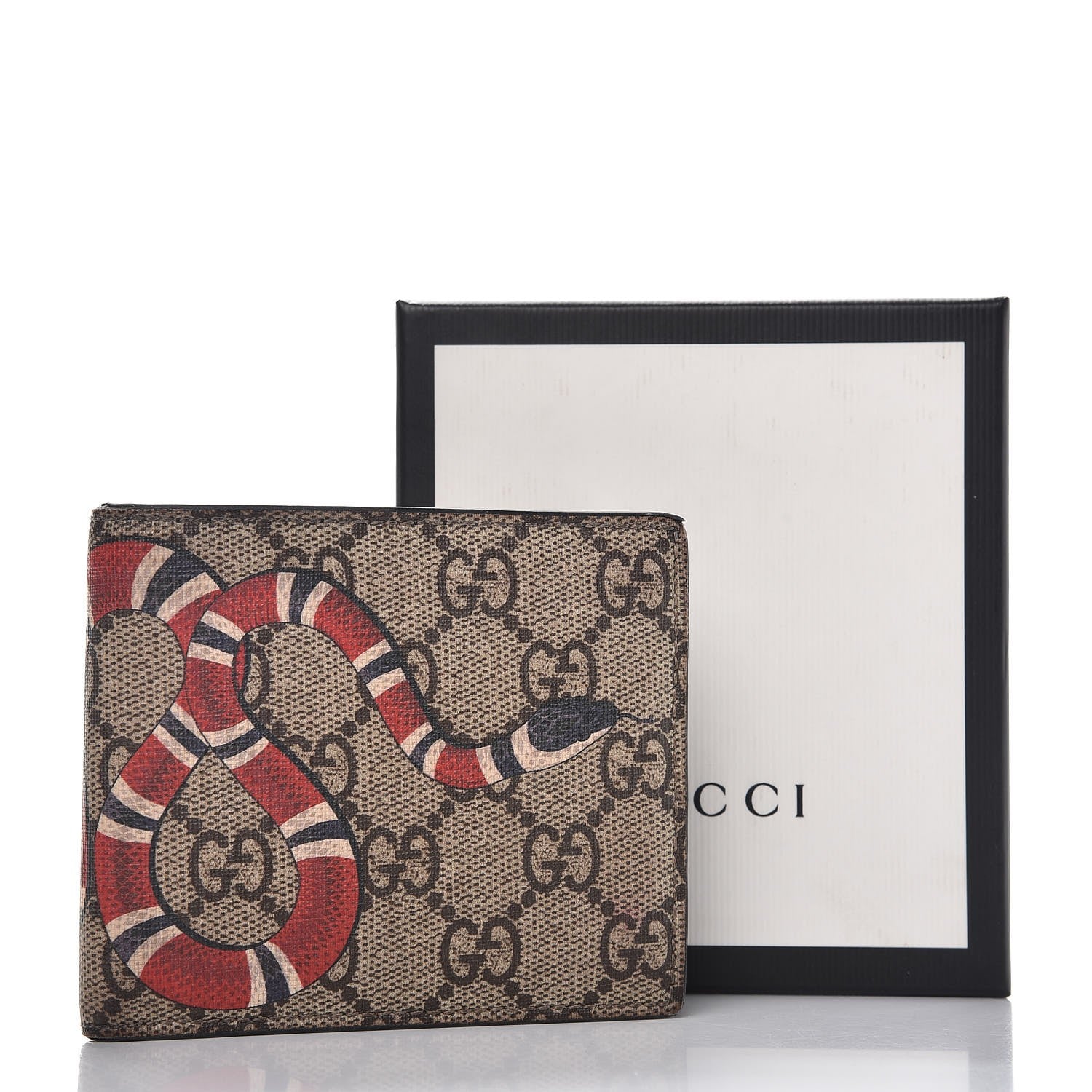 Gucci GG Supreme Monogram Selleria Calfskin Kingsnake Nice Bi-Fold Wallet Beige Ebony Multicolor Black 9 of 9