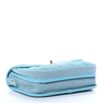 Chanel Denim Quilted Small Messenger Flap Neon Blue 3 of 4