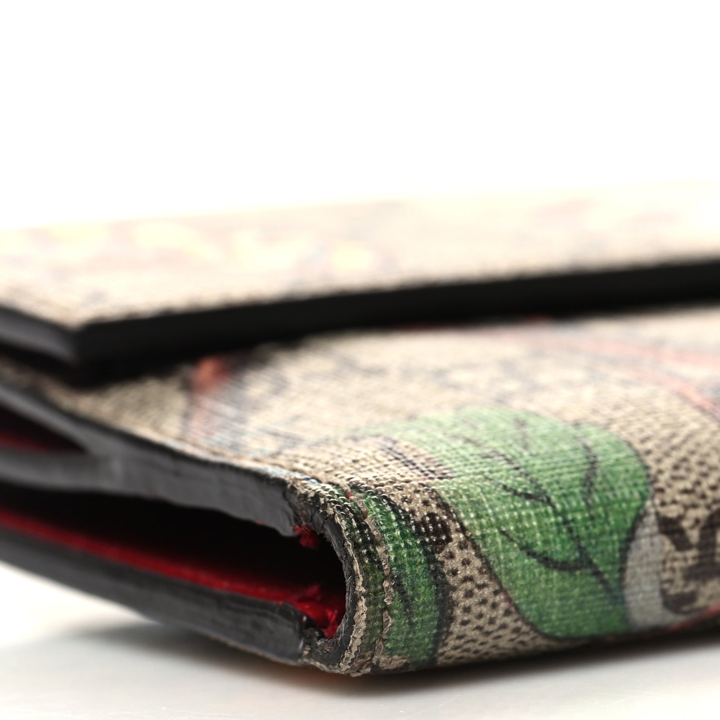GG Supreme Monogram Tian French Flap Wallet Beige Multicolor Red