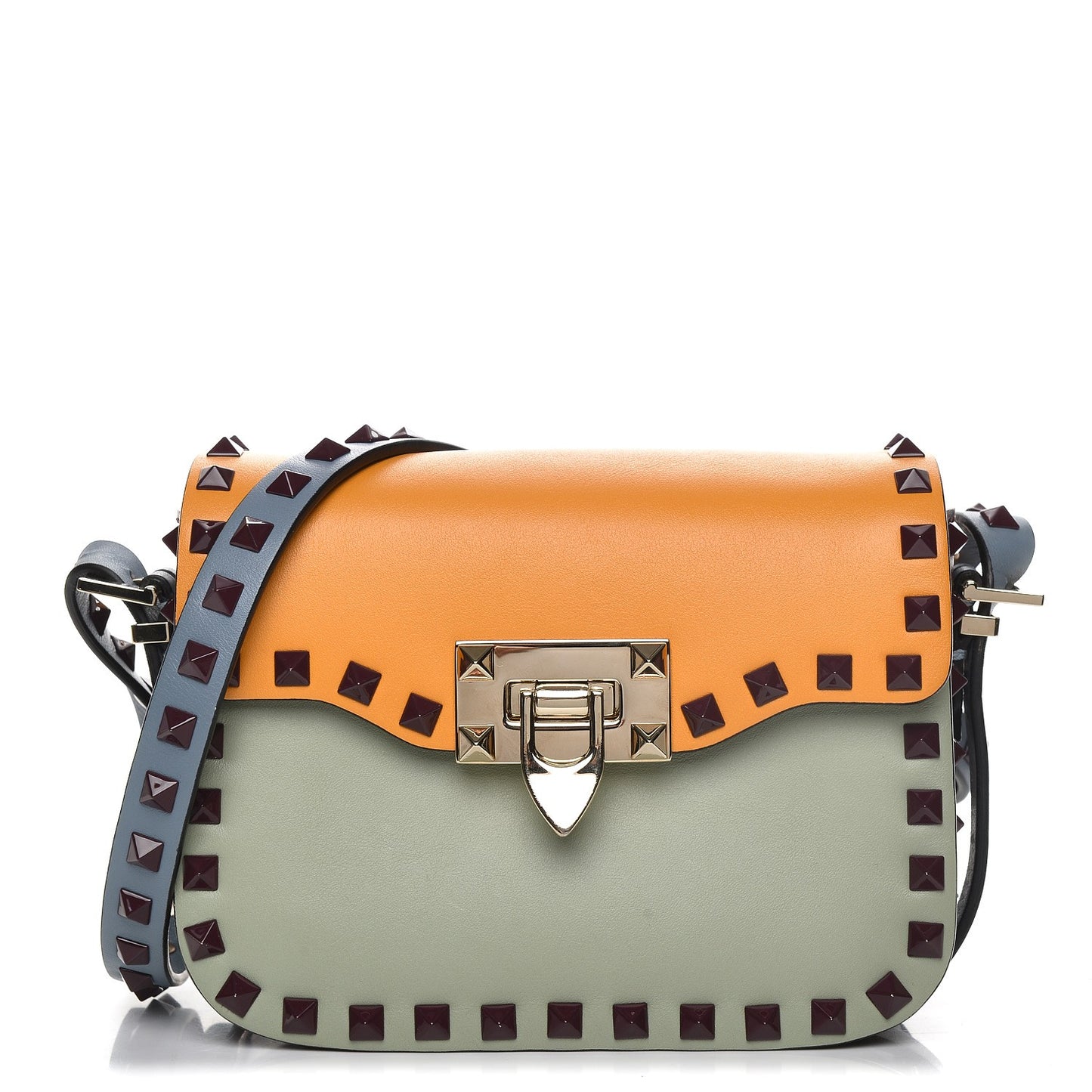 Vitello Colorblock Small Rockstud Flap Saddle Bag Multicolor