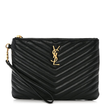 Saint Laurent Calfskin Matelasse Chevron Monogram A5 Wristlet Black 1 of 7