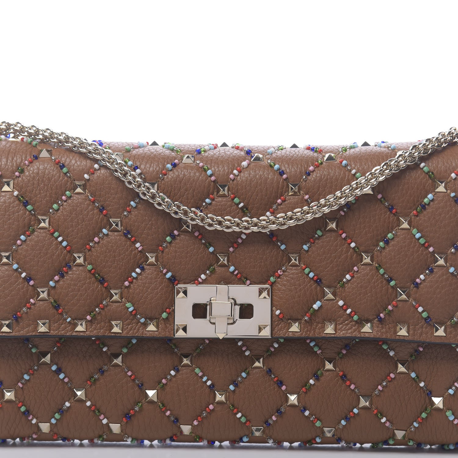 Valentino Garavani Grained Calfskin Beaded Rockstud Spike Wallet on Chain Light Cuir 11 of 11