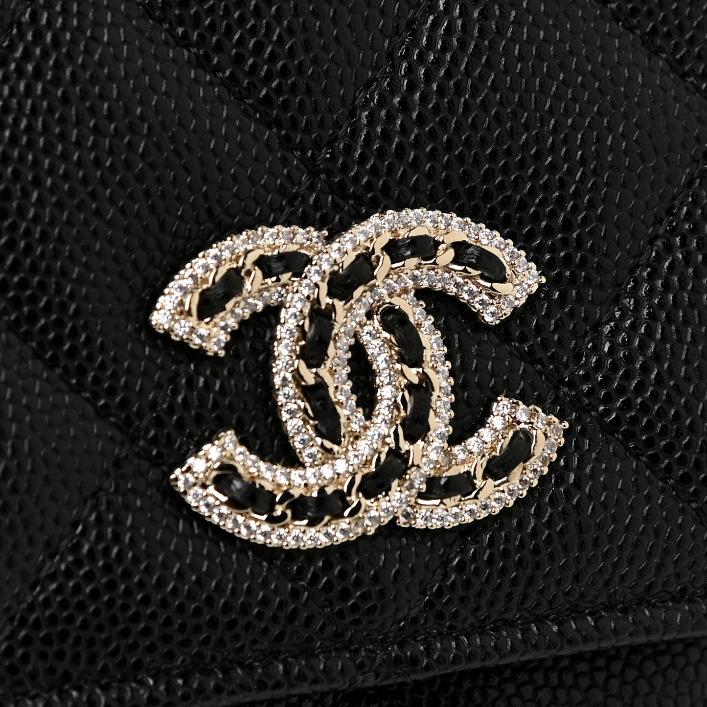 Caviar Quilted Crystal CC Wallet On Chain WOC Black