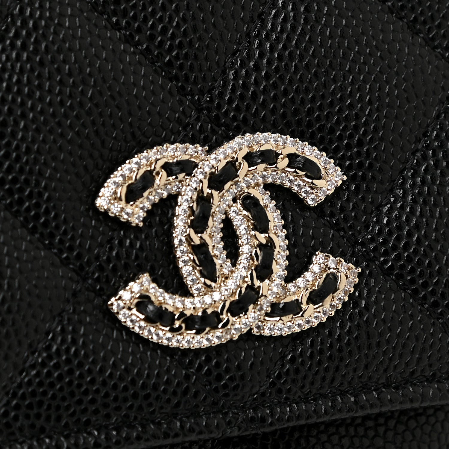 Chanel Caviar Quilted Crystal CC Wallet On Chain WOC Black 10 of 12