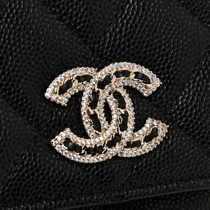 Chanel Caviar Quilted Crystal CC Wallet On Chain WOC Black 10 of 12
