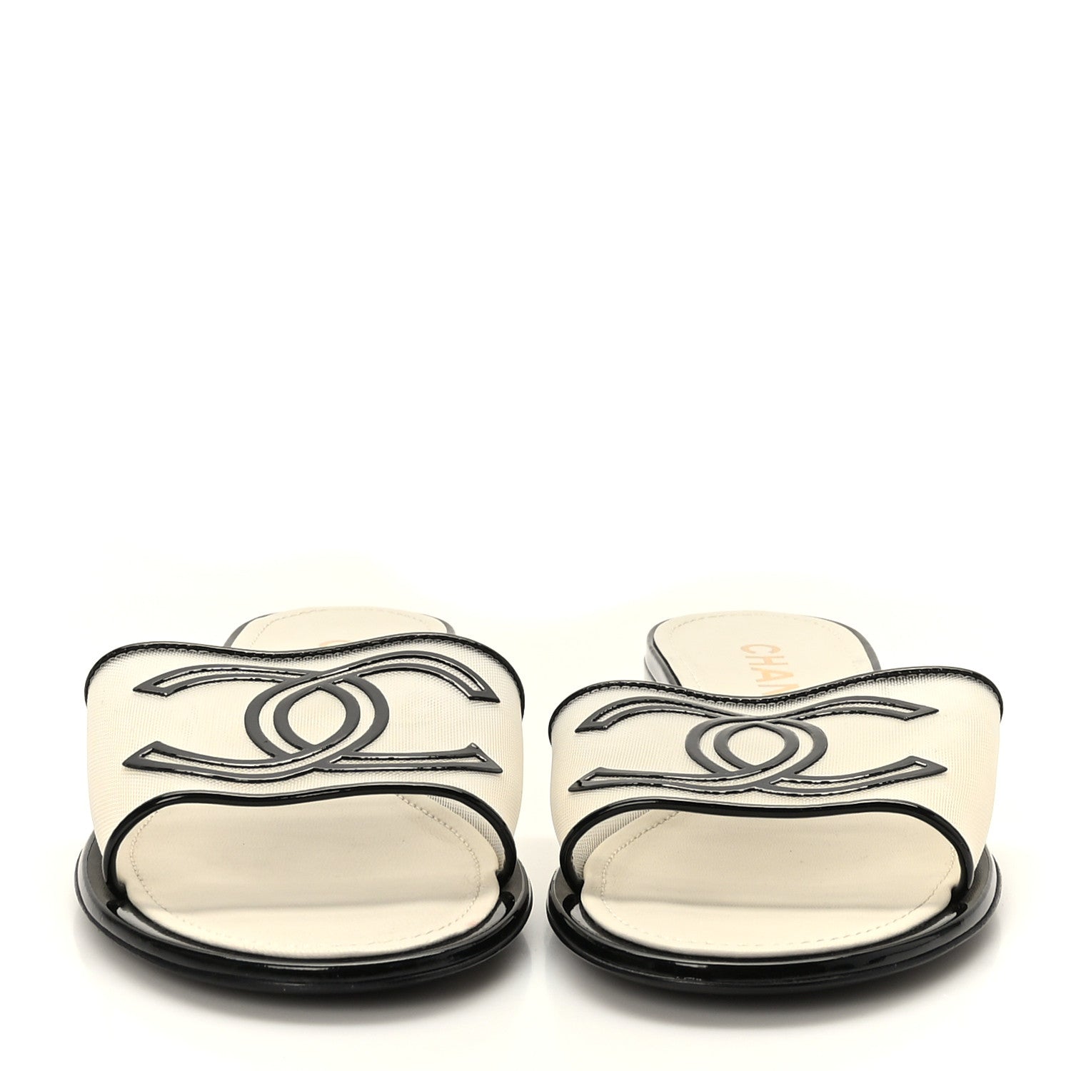 Chanel Mesh Patent Calfskin CC Sandal Mule 39.5 Beige Black 2 of 8