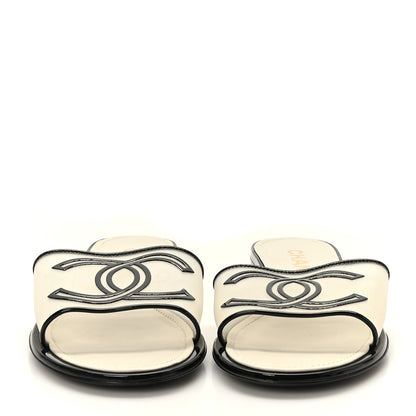 Chanel Mesh Patent Calfskin CC Sandal Mule 39.5 Beige Black 2 of 8