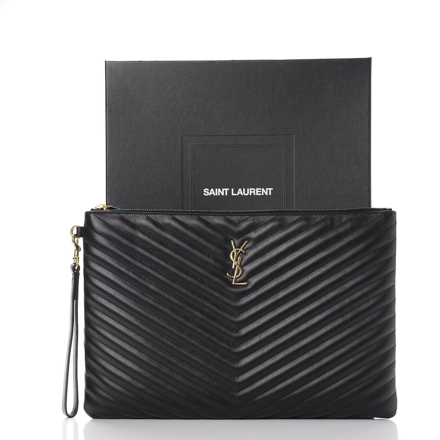 Saint Laurent Calfskin Matelasse Chevron Monogram Document Holder Black 8 of 8
