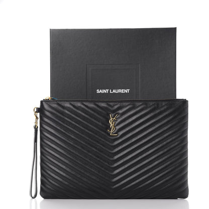 Saint Laurent Calfskin Matelasse Chevron Monogram Document Holder Black 8 of 8
