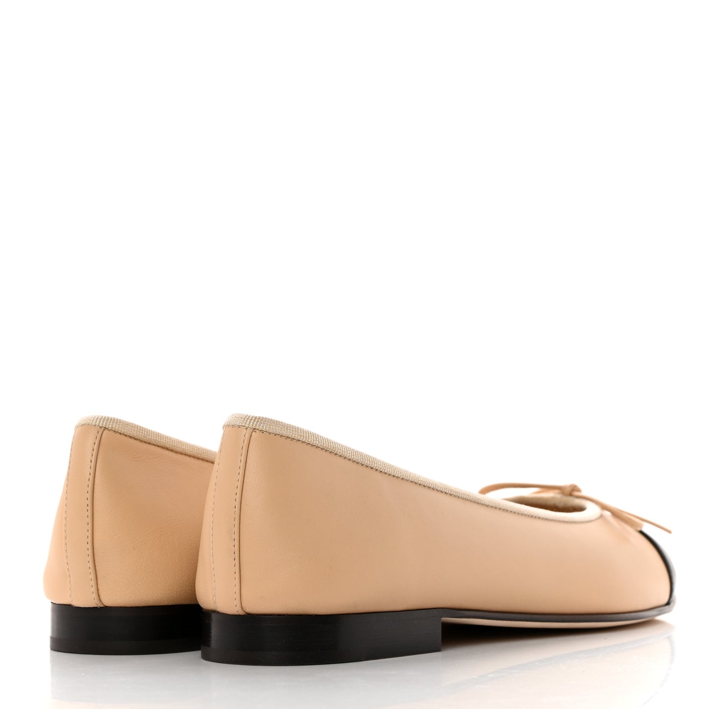 Lambskin Cap Toe CC Ballerina Flats 38 Beige Black