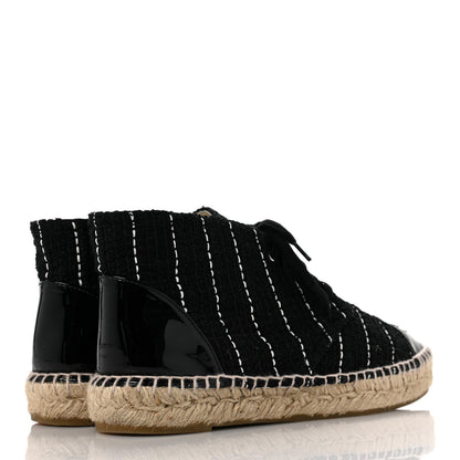Chanel Tweed Calfskin Patent CC Lace Up Espadrilles 38 Black 4 of 7