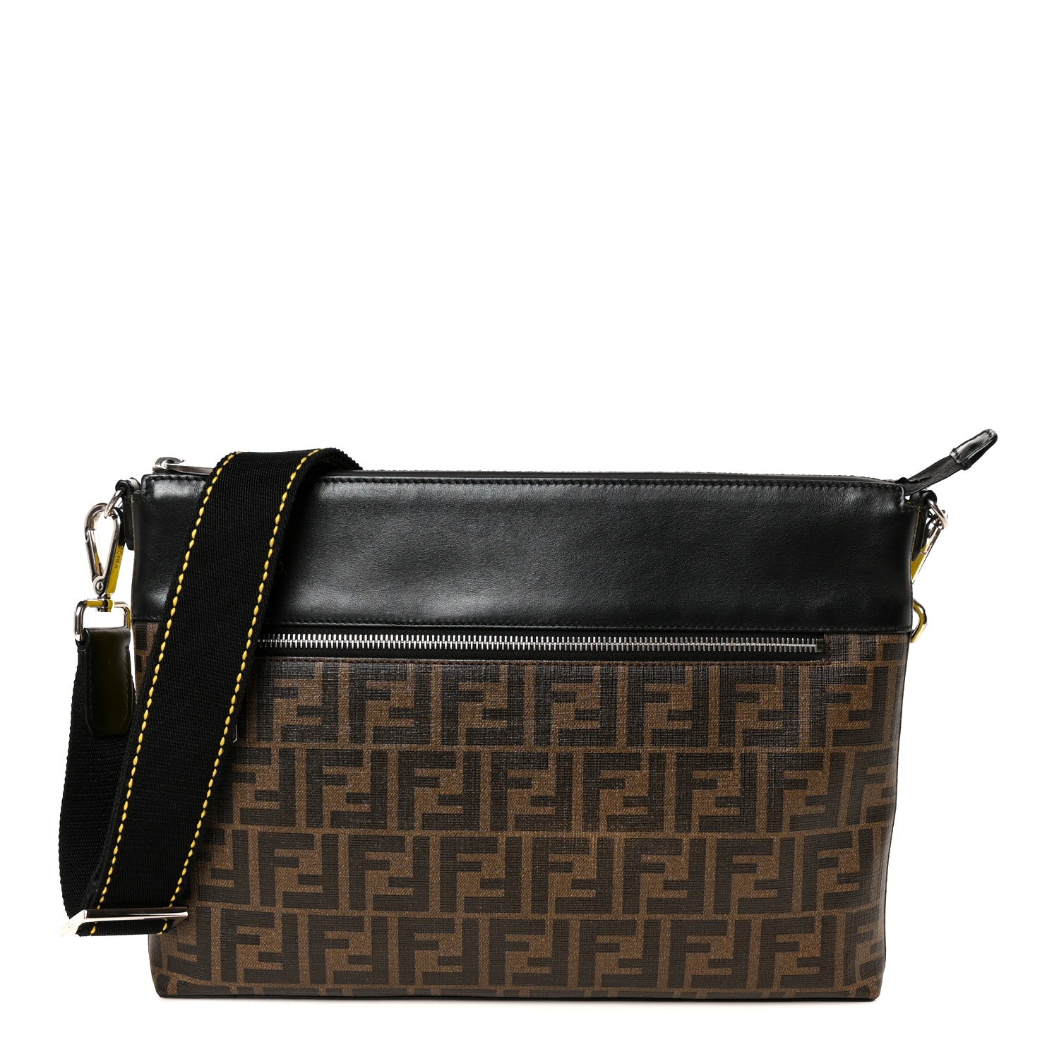 Fendi Glazed Fabric Vitello Liberty FF 1974 Medium East West Messenger Black Sunflower 1 of 11