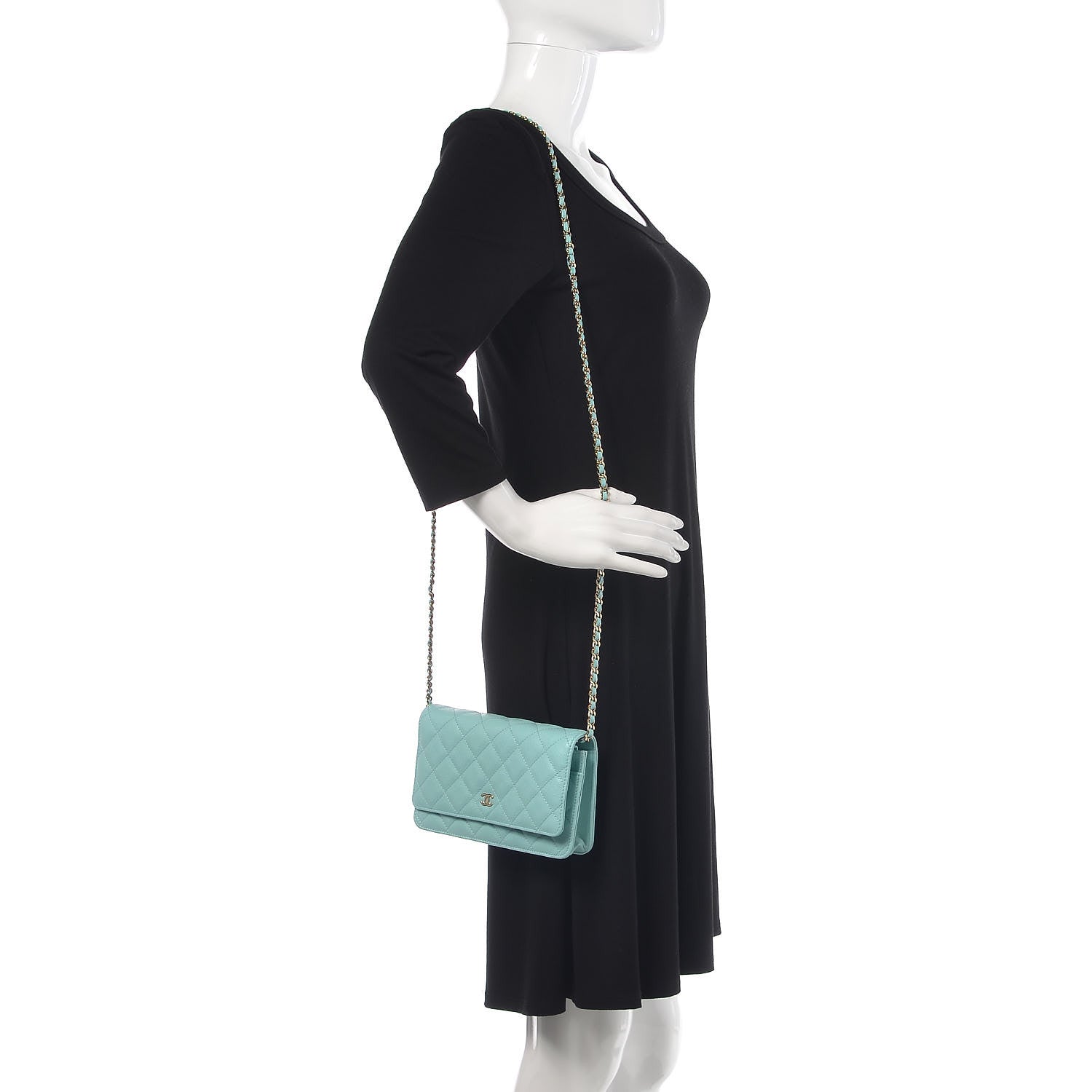 Chanel Caviar Quilted Wallet On Chain WOC Light Blue 2 of 10