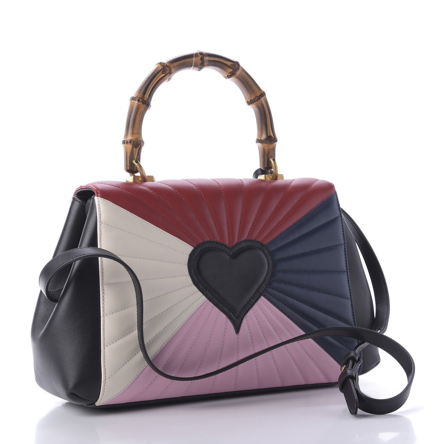 Calfskin Bamboo Trapuntata Queen Margaret Top Handle Bag Blue Agata Hibiscus Red Mystic White Sugar Pink