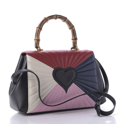 Gucci Calfskin Bamboo Trapuntata Queen Margaret Top Handle Bag Blue Agata Hibiscus Red Mystic White Sugar Pink 4 of 10