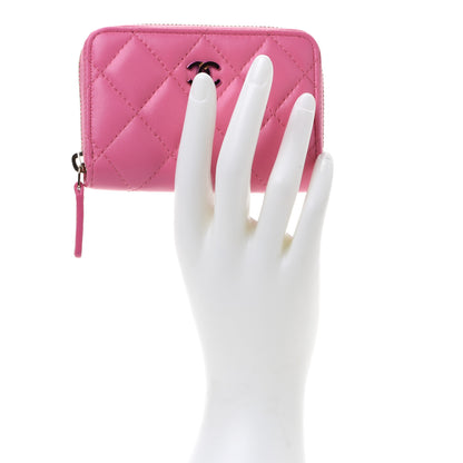 Chanel Lambskin Quilted Zip Around Coin Purse Wallet Pink Yellow 2 of 8