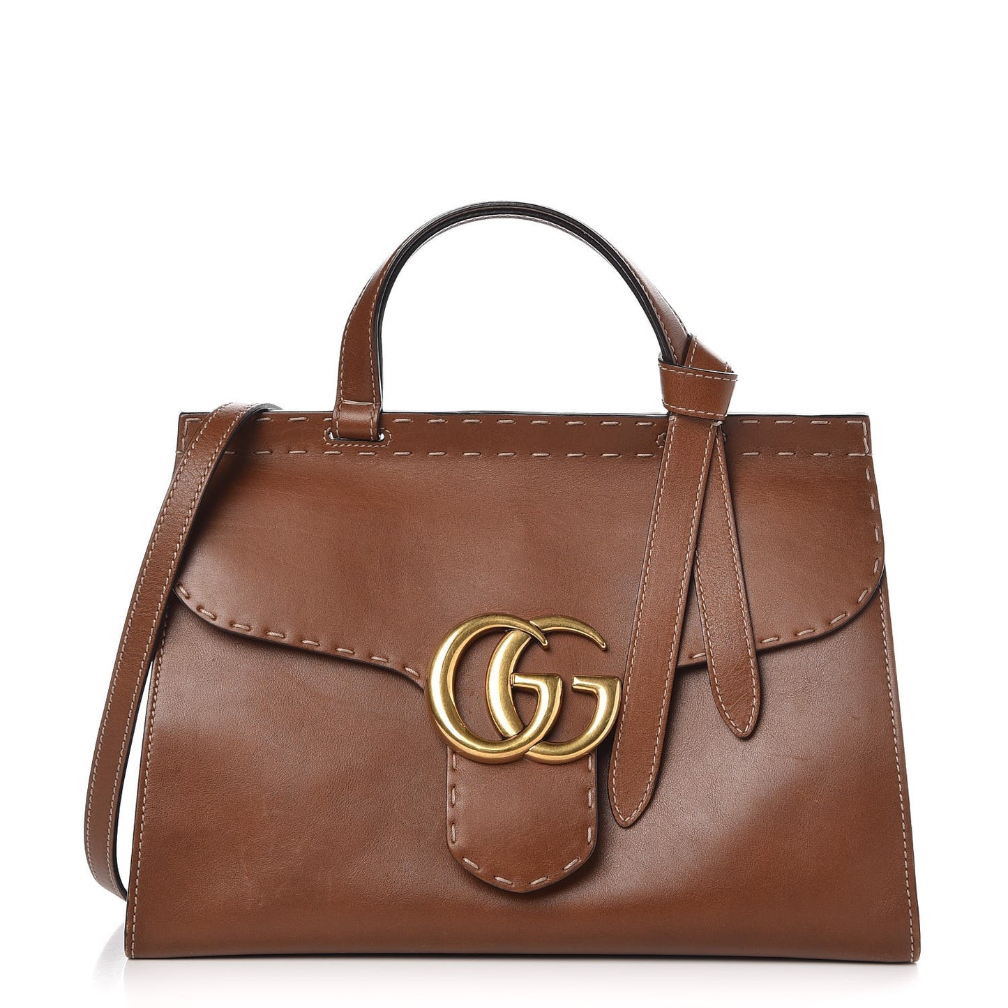Calfskin Small GG Marmont Top Handle Bag Brown