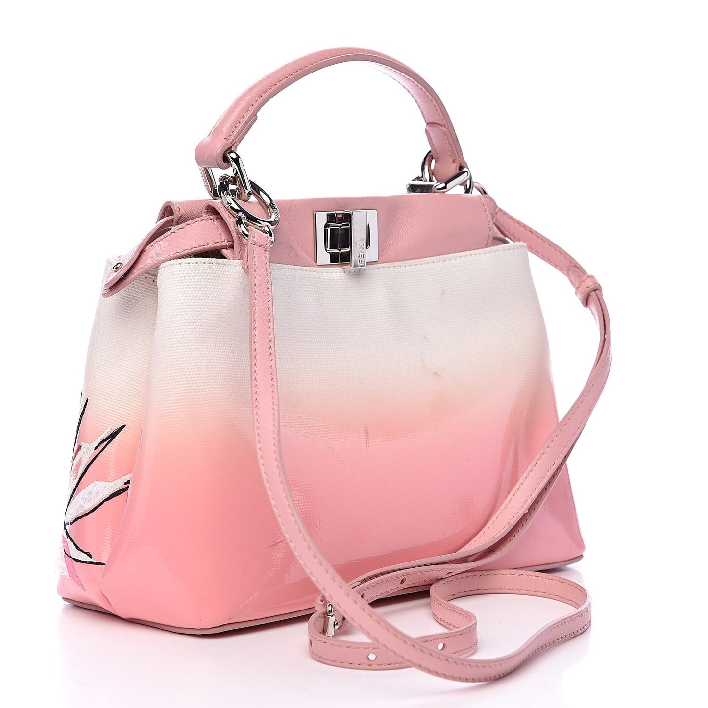 Nappa Canvas Patent Ombre Embroidered Bird Of Paradise Mini Peekaboo Iconic Satchel Pink