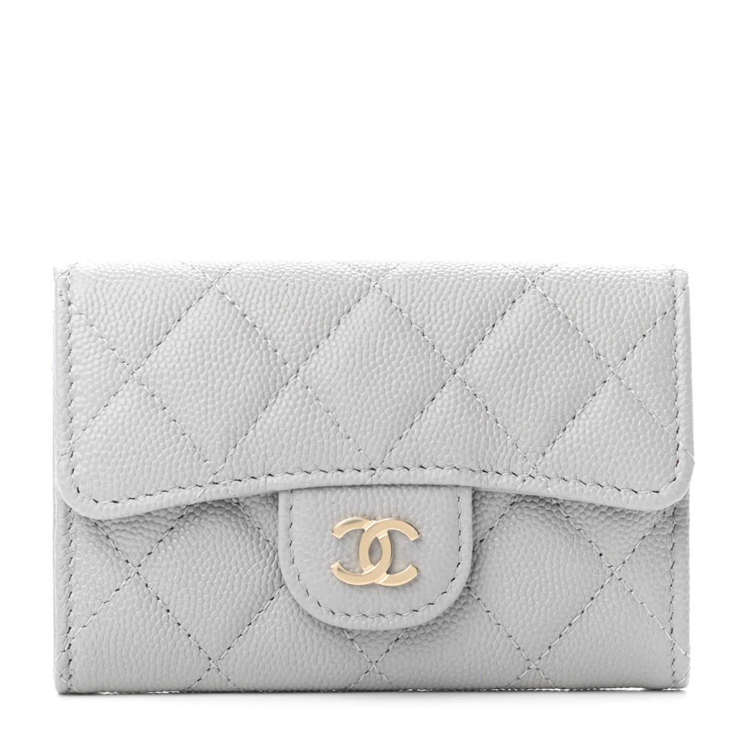 Caviar Quilted Flap Card Holder Wallet Grey