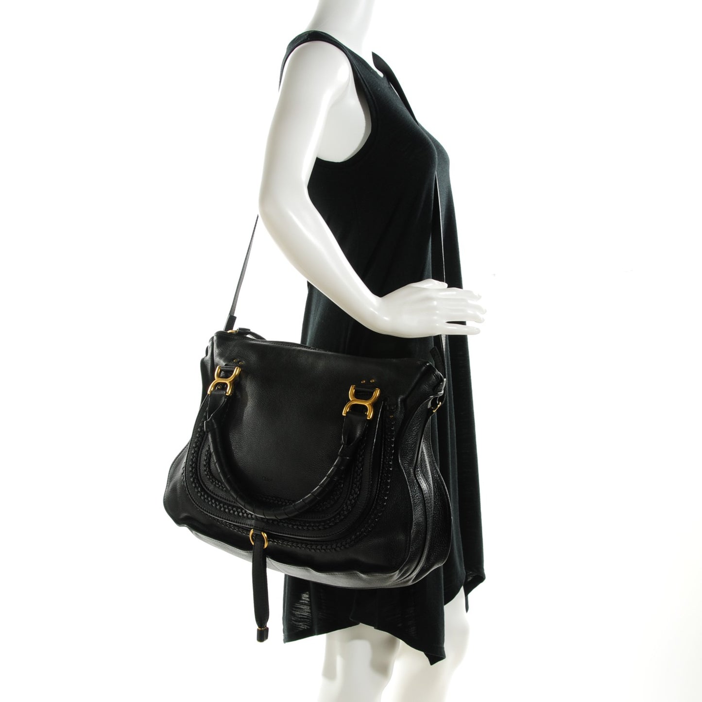 Calfskin Braided Large Marcie Satchel Black