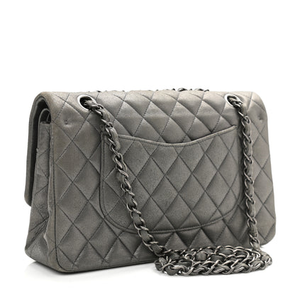 Chanel Metallic Lambskin Quilted Medium Double Flap Pewter 2 of 9