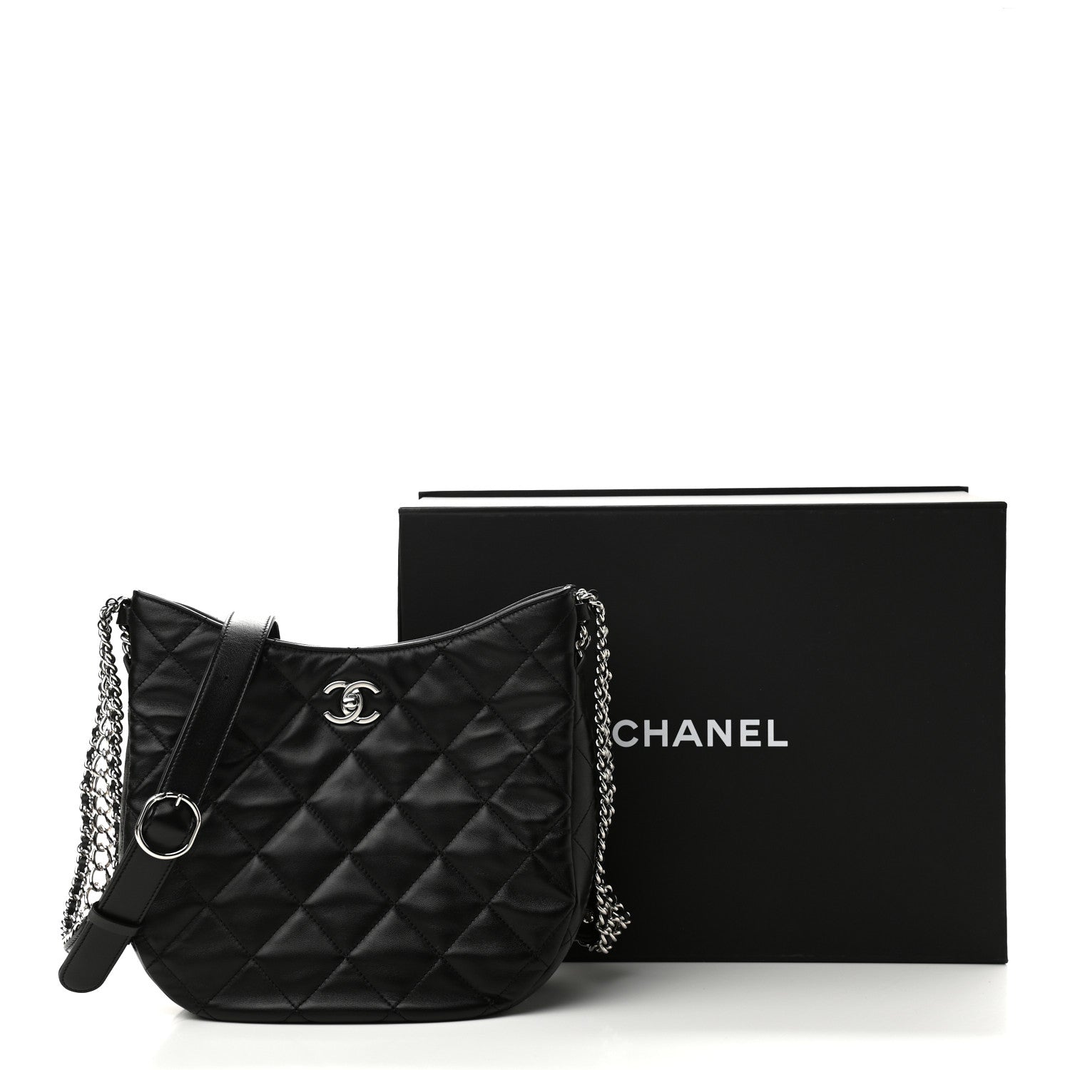 Chanel Lambskin Chain Rows Quilted Chain Hobo Black 11 of 11