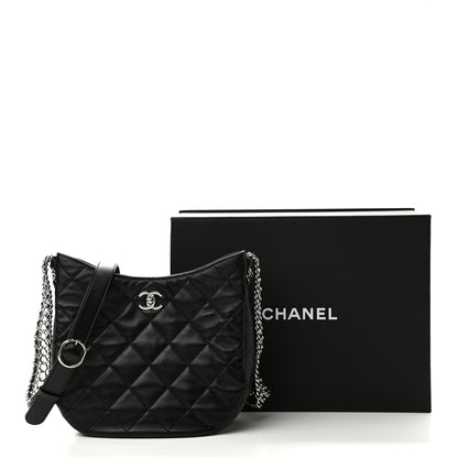 Chanel Lambskin Chain Rows Quilted Chain Hobo Black 11 of 11
