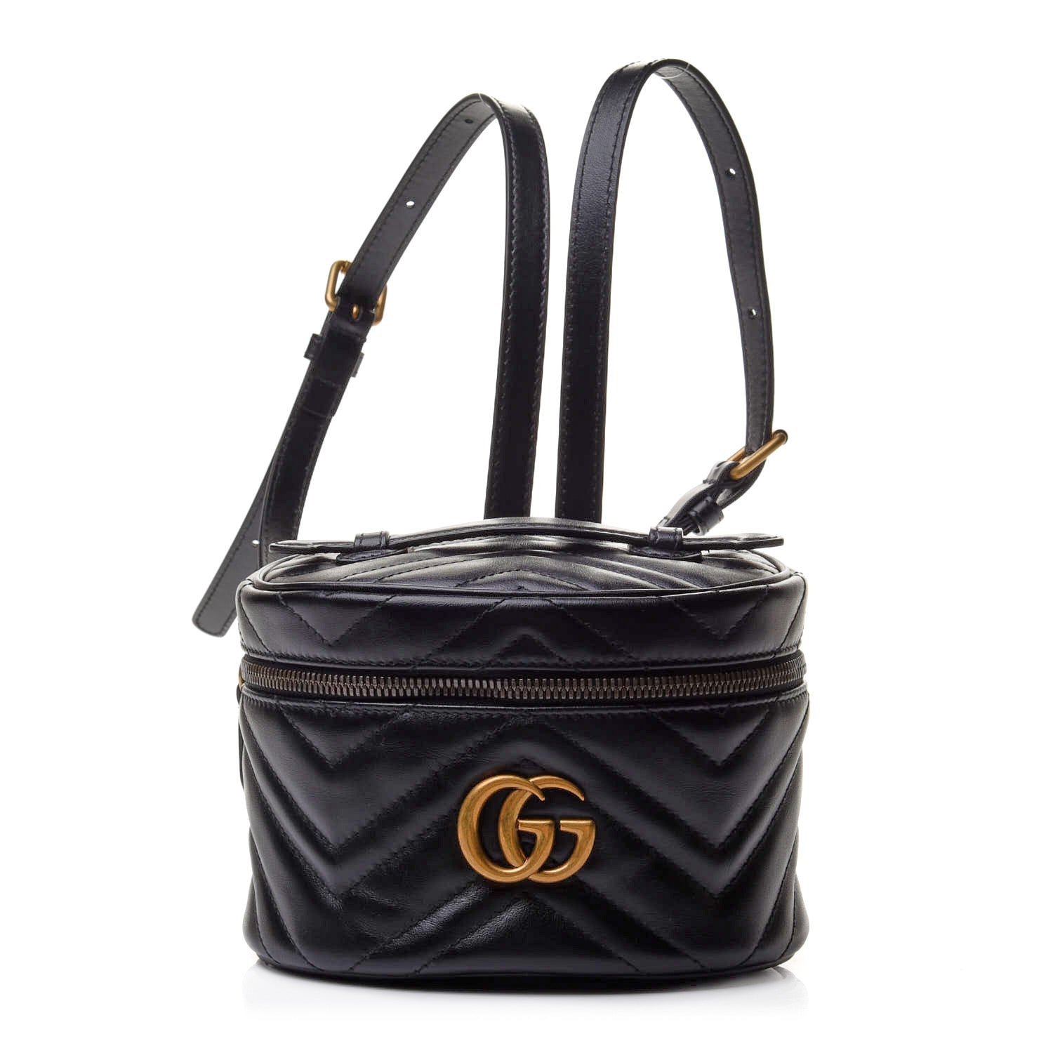 Gucci Calfskin Matelasse Mini GG Marmont Round Backpack Black 1 of 11