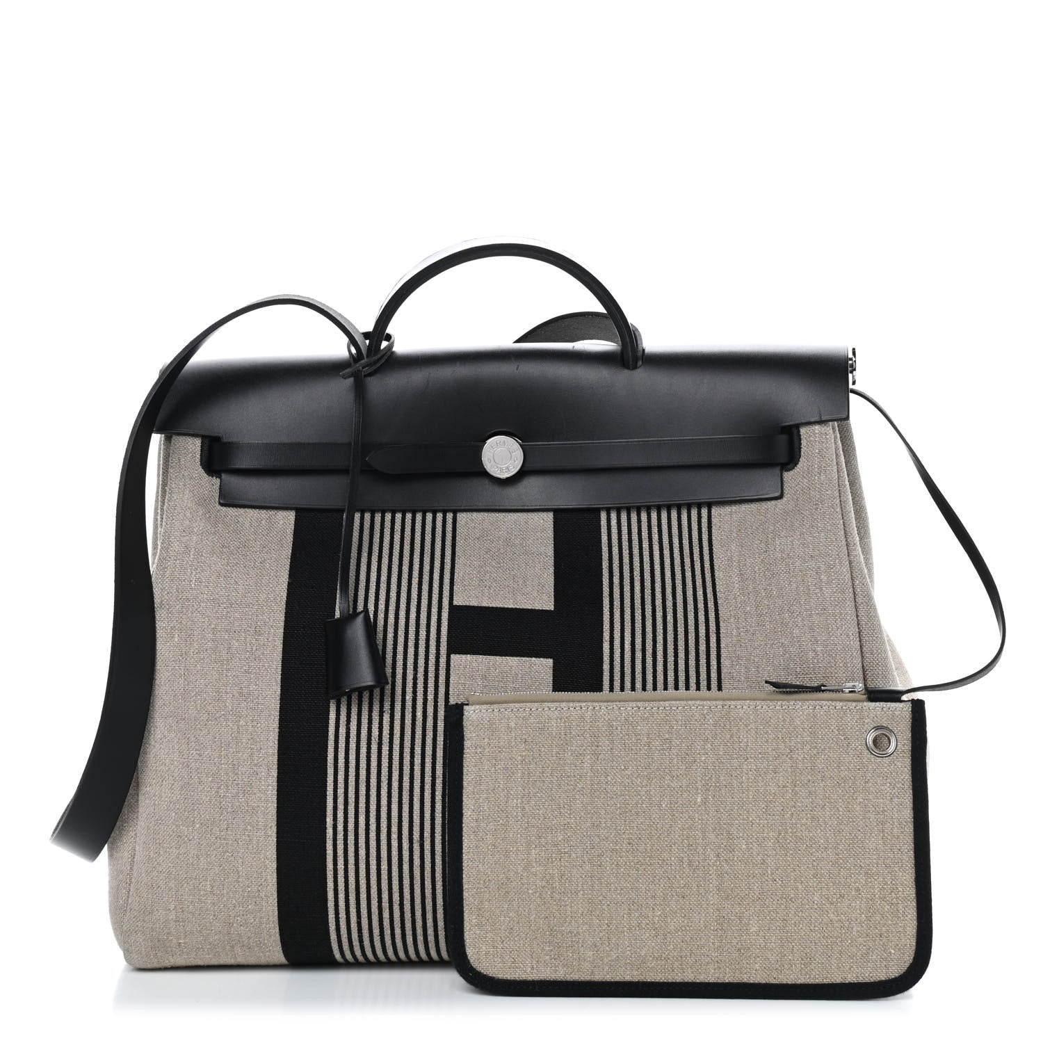 Hermes Vache Hunter Toile H Vibration Herbag Zip 39 MM Ecru Black White 1 of 13
