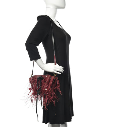 Valentino Garavani Calfskin Feather VLogo Bucket Bag Cerise 2 of 10