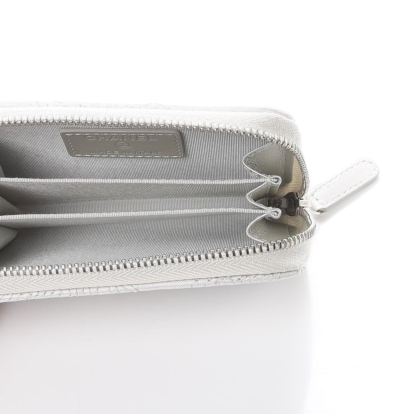 Metallic Lambskin Star Embossed Coin Purse Light Silver