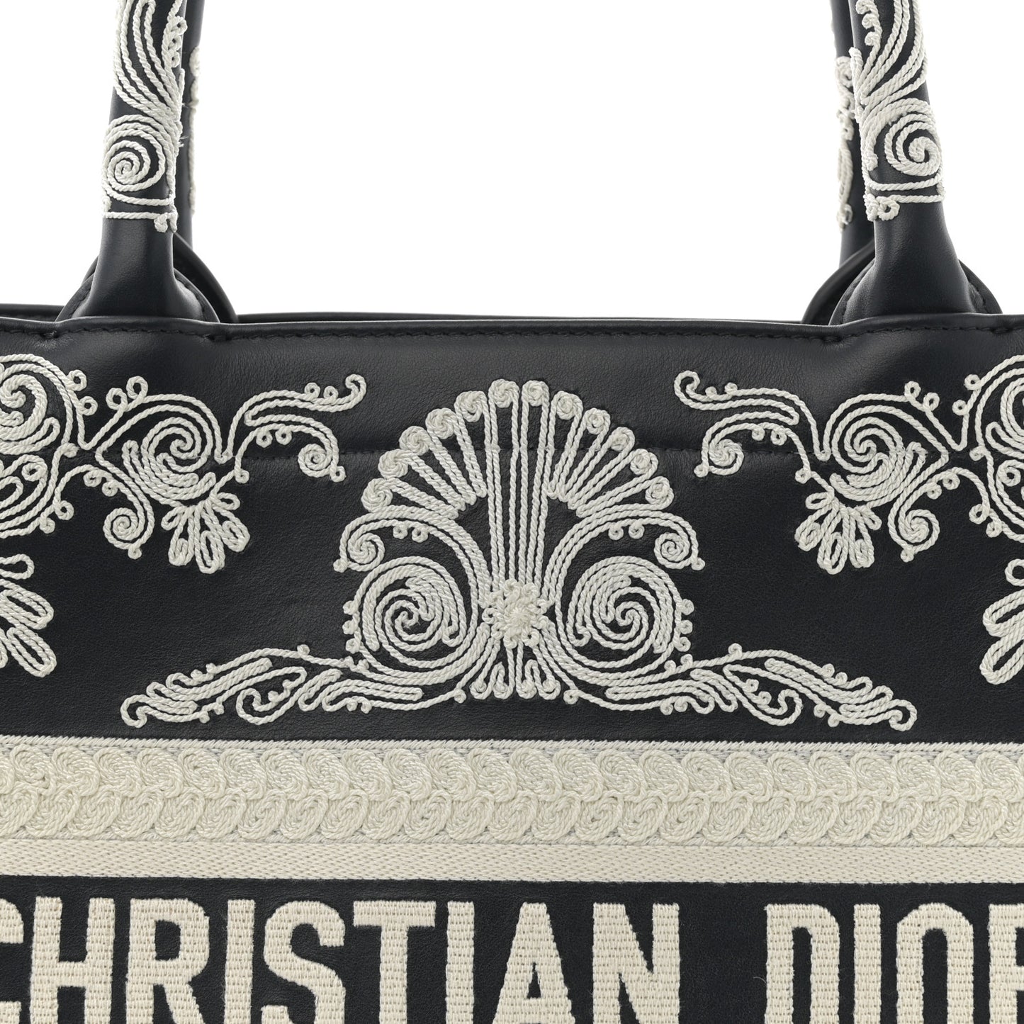 Calfskin Cornely-Effect Embroidery Medium Book Tote Black White