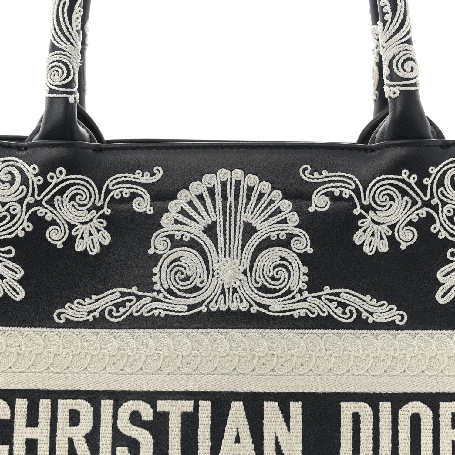 Christian Dior Calfskin Cornely-Effect Embroidery Medium Book Tote Black White 8 of 10