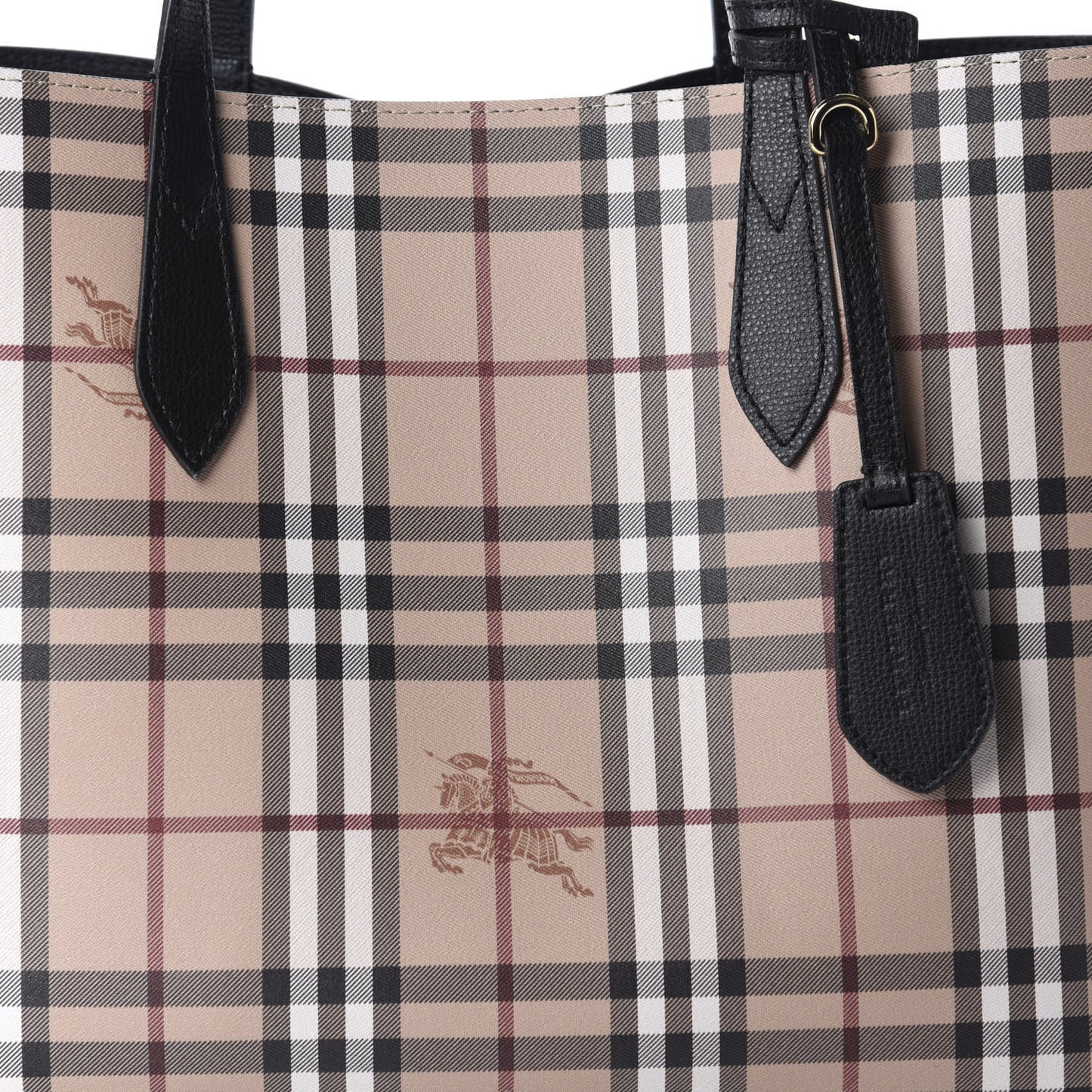 Grainy Calfskin Haymarket Check Medium Reversible Tote Black