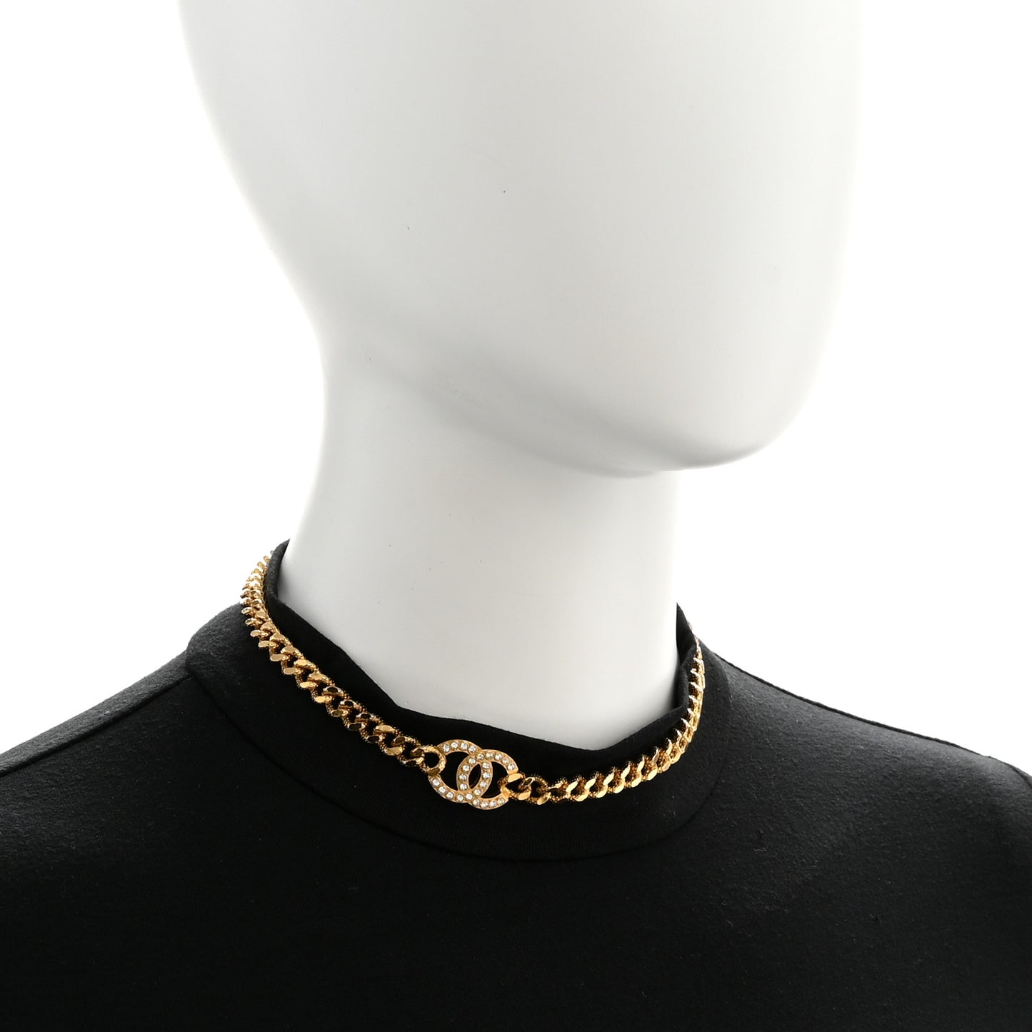 Crystal Chain Link CC Choker Necklace Gold