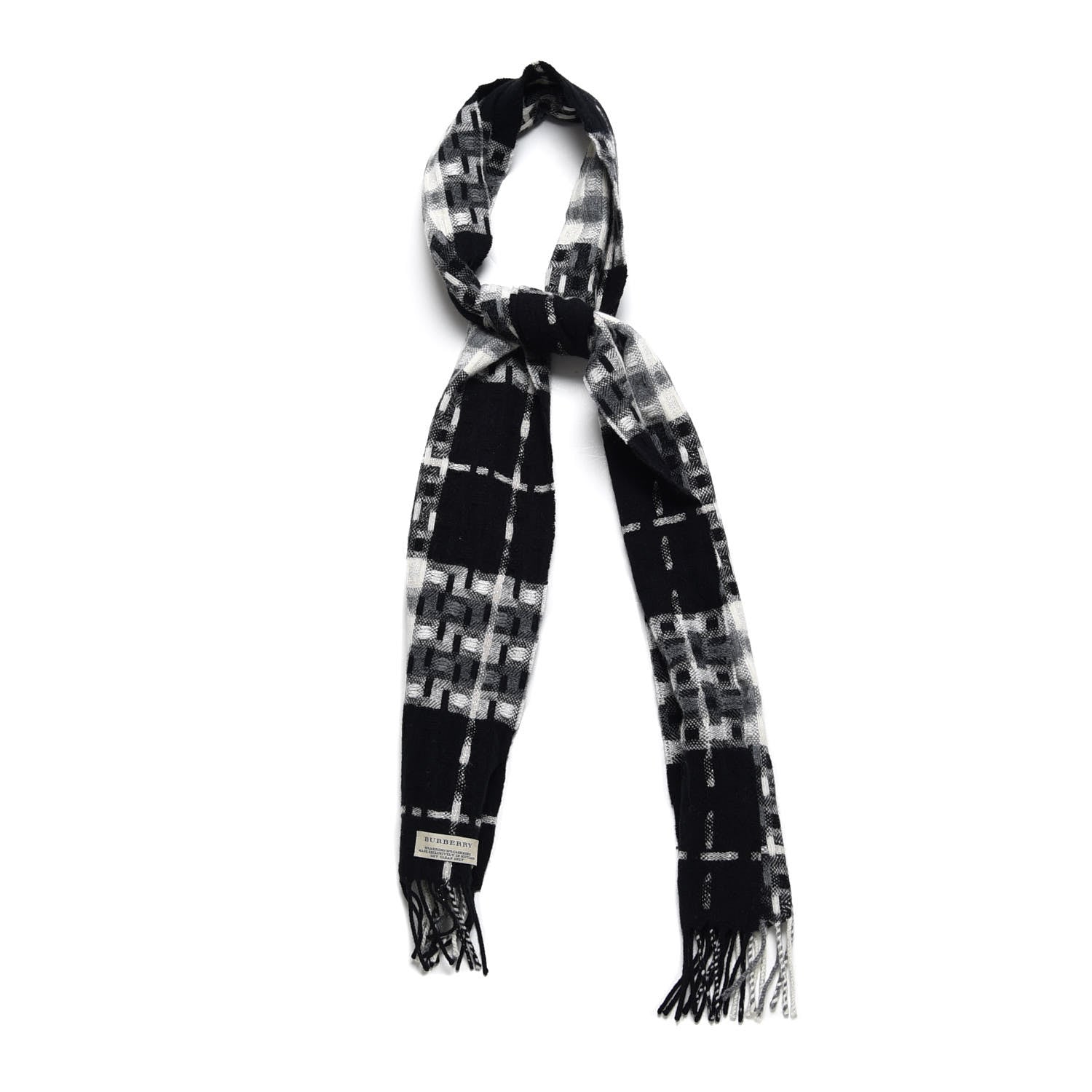 Burberry Merino Wool Cashmere Fringe Scarf Black 1 of 4