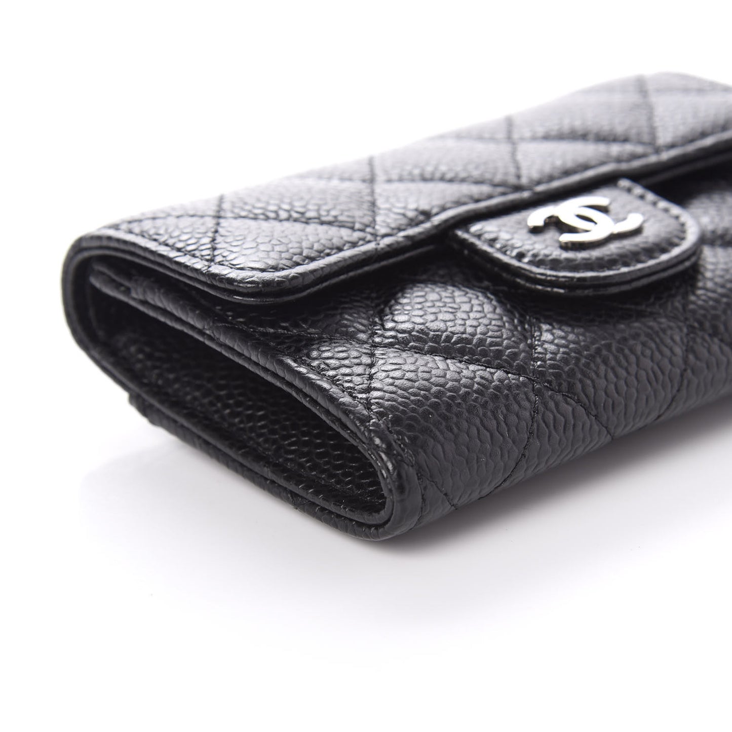 Caviar Quilted Flap Card Holder Wallet Black
