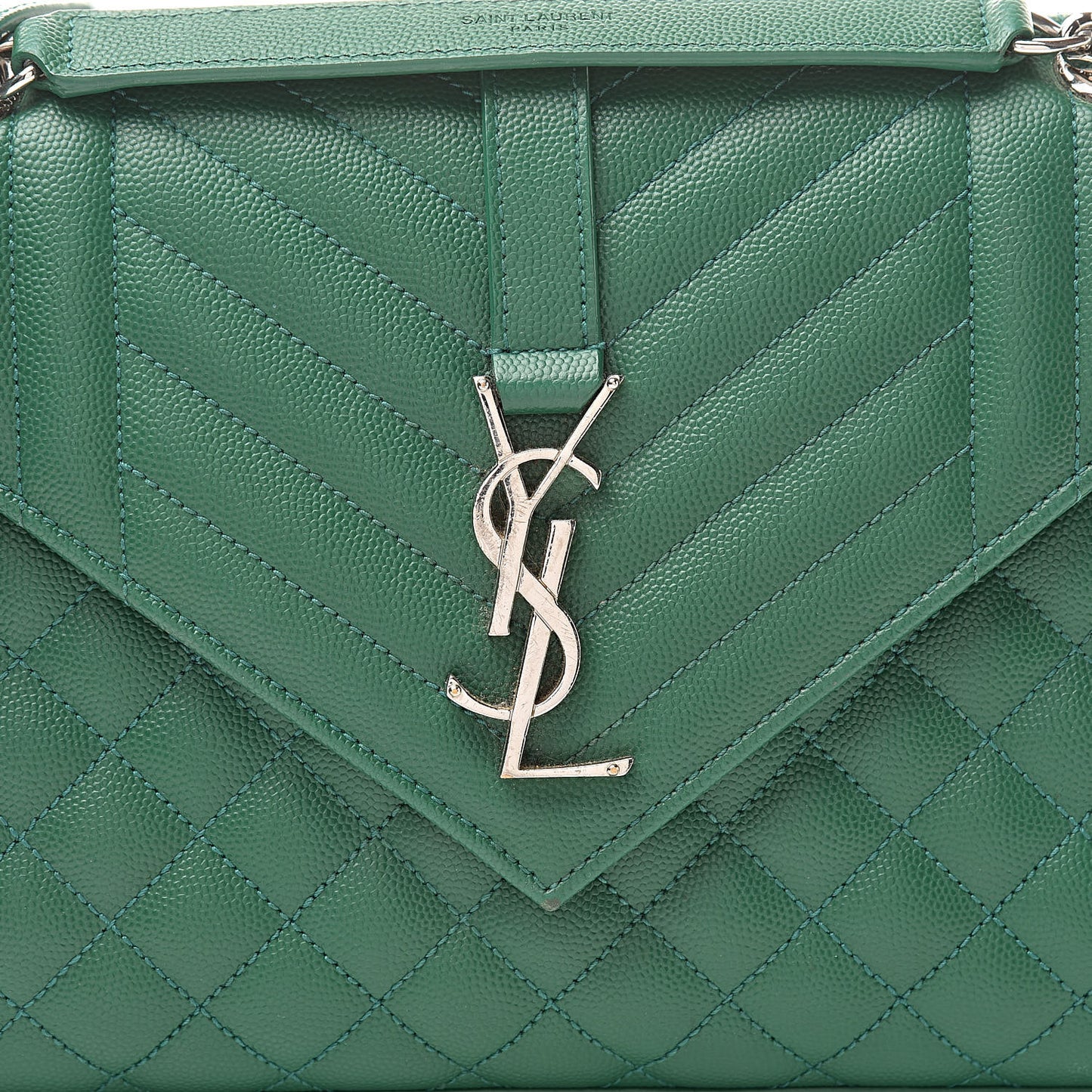 Grain De Poudre Textured Mixed Matelasse Triquilt Medium Monogram Satchel Green