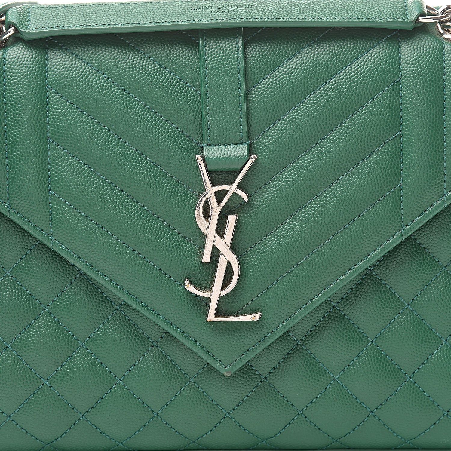 Saint Laurent Grain De Poudre Textured Mixed Matelasse Triquilt Medium Monogram Satchel Green 9 of 14