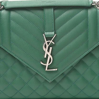 Saint Laurent Grain De Poudre Textured Mixed Matelasse Triquilt Medium Monogram Satchel Green 9 of 14