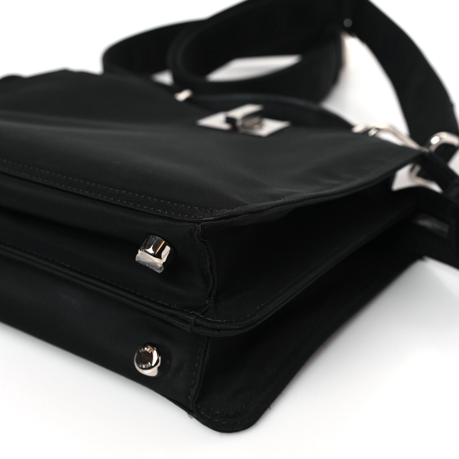 Fendi Nylon Vitello Cover Logo Embossed Mini Peekaboo I SEE U Satchel Black White 9 of 12