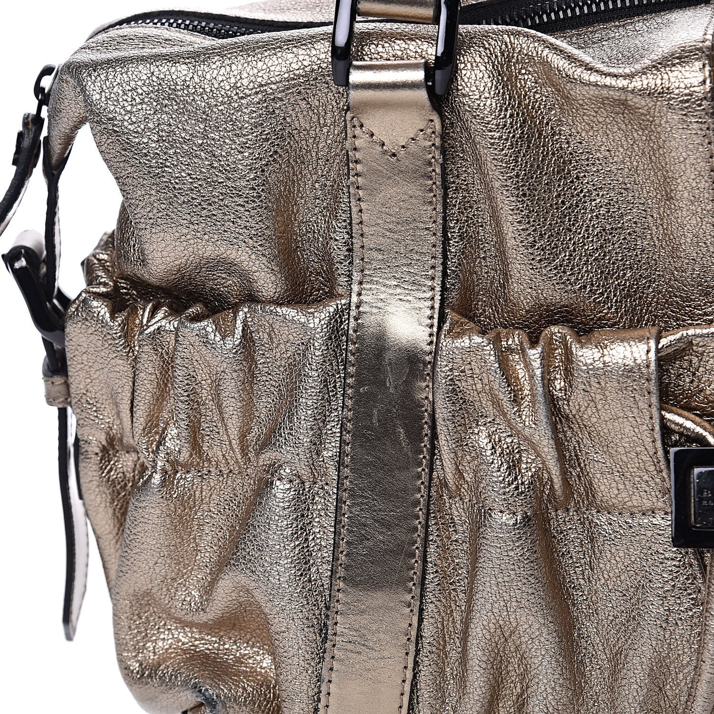 Metallic Grained Calfskin Small Curzon Satchel Gold