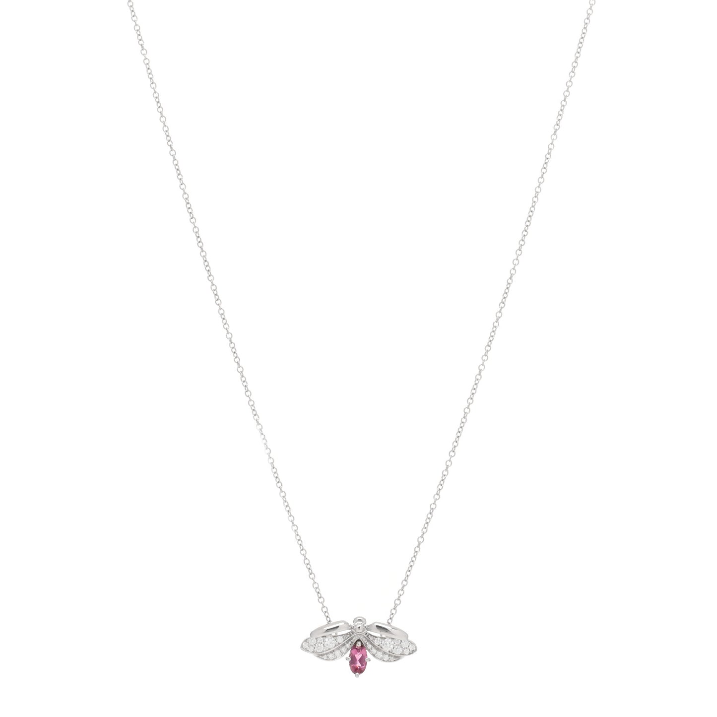 Platinum Diamond Pink Tourmaline Paper Flowers Firefly Pendant Necklace
